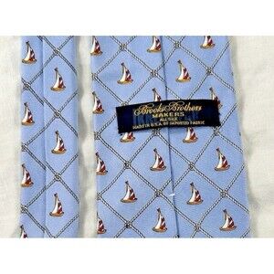 Brooks Brothers Makers Silk Tie Light Blue Sailboat Nautical Rope 60" x 3.75"